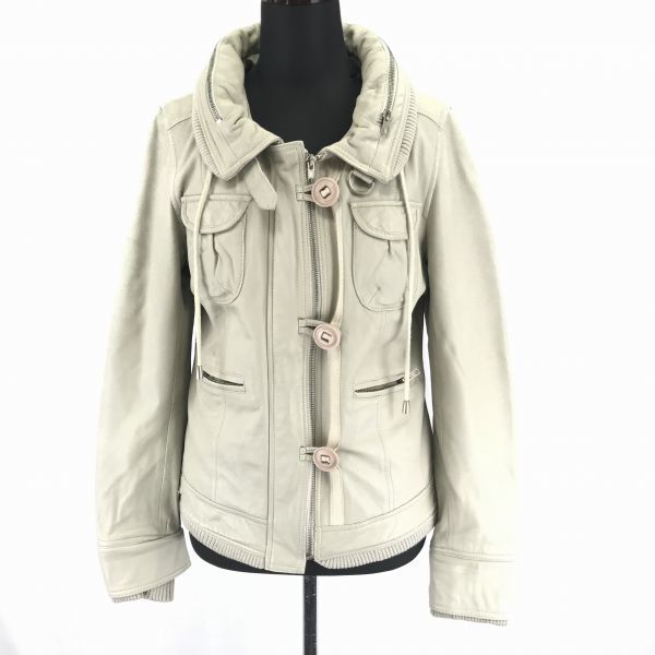 イデア フェリーチェ★本革/ラムレザー/フルジップブルゾン【44/Women's size-L/ライトグレー】羊革/収納フード/IDEA FELICE◆BC353L|Coats, Jackets & 