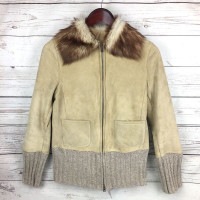 MACPHEE★マカフィー★羊革レザーブルゾン【レディースL/ベージュ】アンゴラファー/スエード/本革◆J01|Coats, Jackets & Vests|Women's Clothes