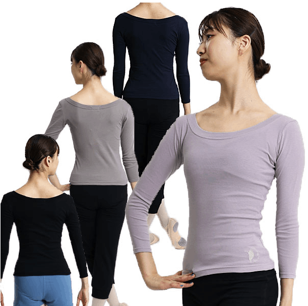 DD ワルツ刺繍8分袖　ラウンドネックTシャツ