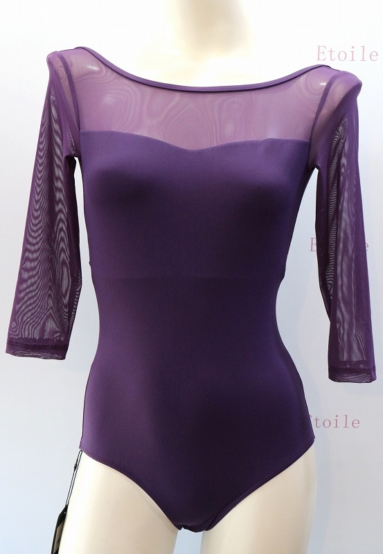 チャコット　バレエ　8分￼袖レオタード　パープル　メッシュ　シースルー　チュール チャコット メッシュタンクレオタード | レディースレオタード