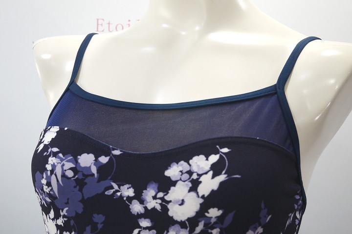 VIDA【吸汗速乾/UPF50】 フローラルプリントキャミソールレオタード(ネイビー/黒) 水木(MIZUKI)