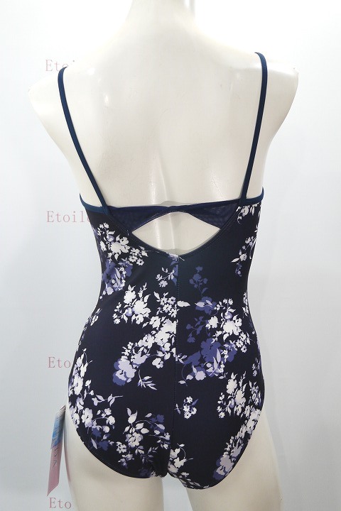 VIDA【吸汗速乾/UPF50】 フローラルプリントキャミソールレオタード(ネイビー/黒) 水木(MIZUKI)