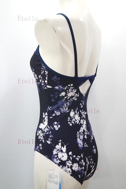 VIDA【吸汗速乾/UPF50】 フローラルプリントキャミソールレオタード(ネイビー/黒) 水木(MIZUKI)