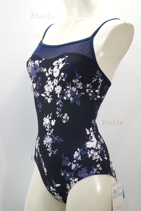 VIDA【吸汗速乾/UPF50】 フローラルプリントキャミソールレオタード(ネイビー/黒) 水木(MIZUKI)