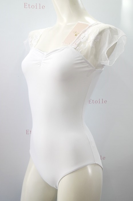 【完売品】美品★レペット✴︎3/4 スリーブ　レースメッシュ レオタード　白 新色】BalletRosa レースメッシュスリーブレオタード JUSTINE