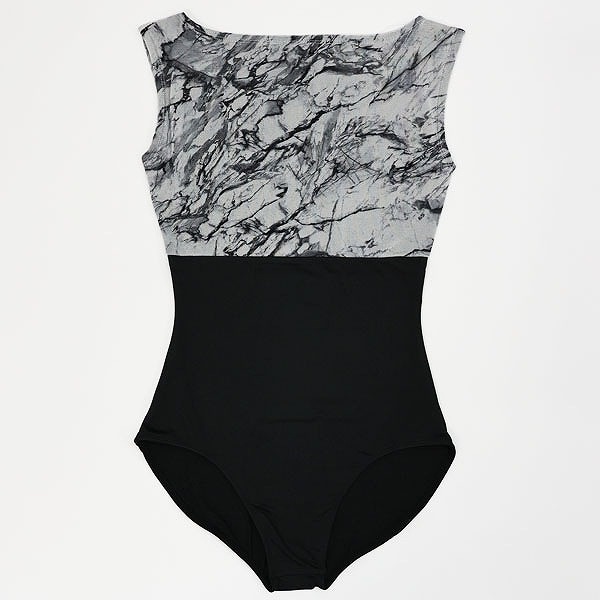 サラカラマーブルストーンメッシュ・ボートネックレオタード