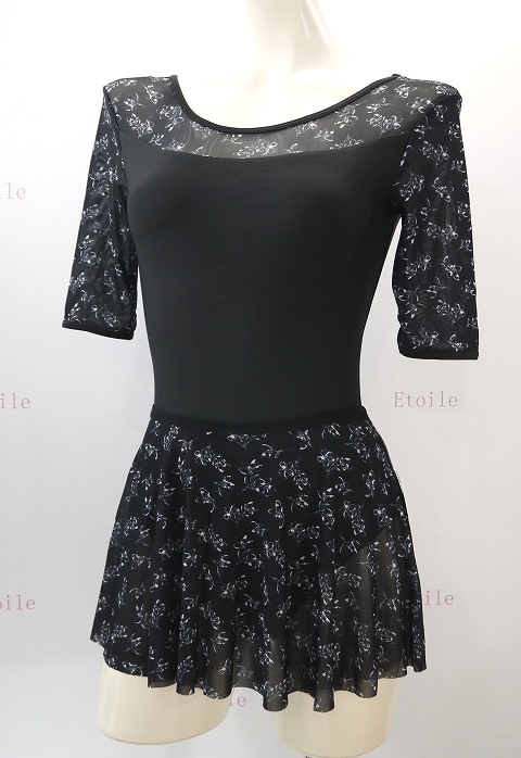 【Chic Ballet】　ハーフスリーブレオタード　Black Floral