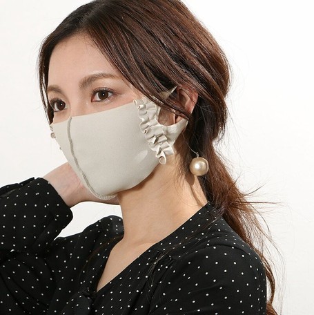 【5色】ひんやり快適 濡らして瞬間冷却 ！　フリル付き立体マスク