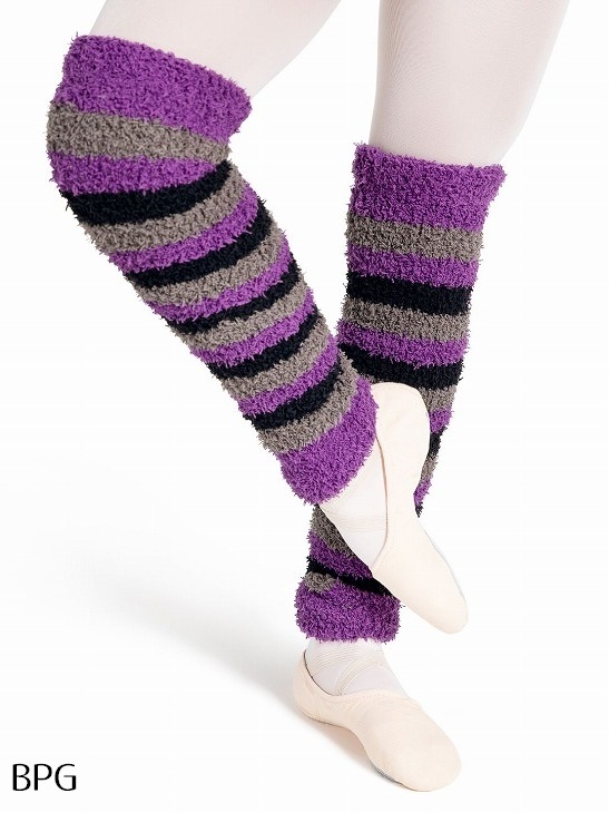 【ストライプ/2色】CAPEZIO/HARMONIE　 ひざ丈・ふわもこレッグウォーマー CK10984W