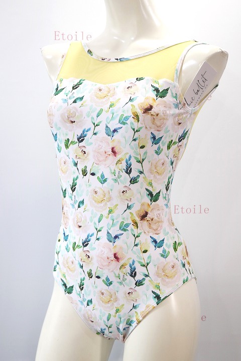 【Chic Ballet】　Vバックタンクレオタード　White Painted Roses