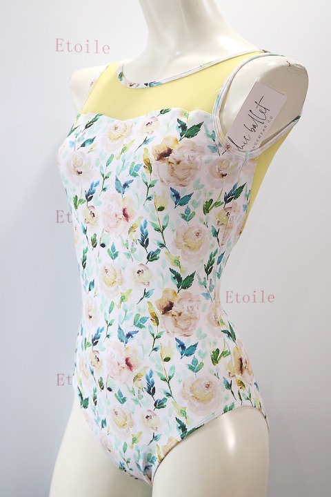 【Chic Ballet】　Vバックタンクレオタード　White Painted Roses