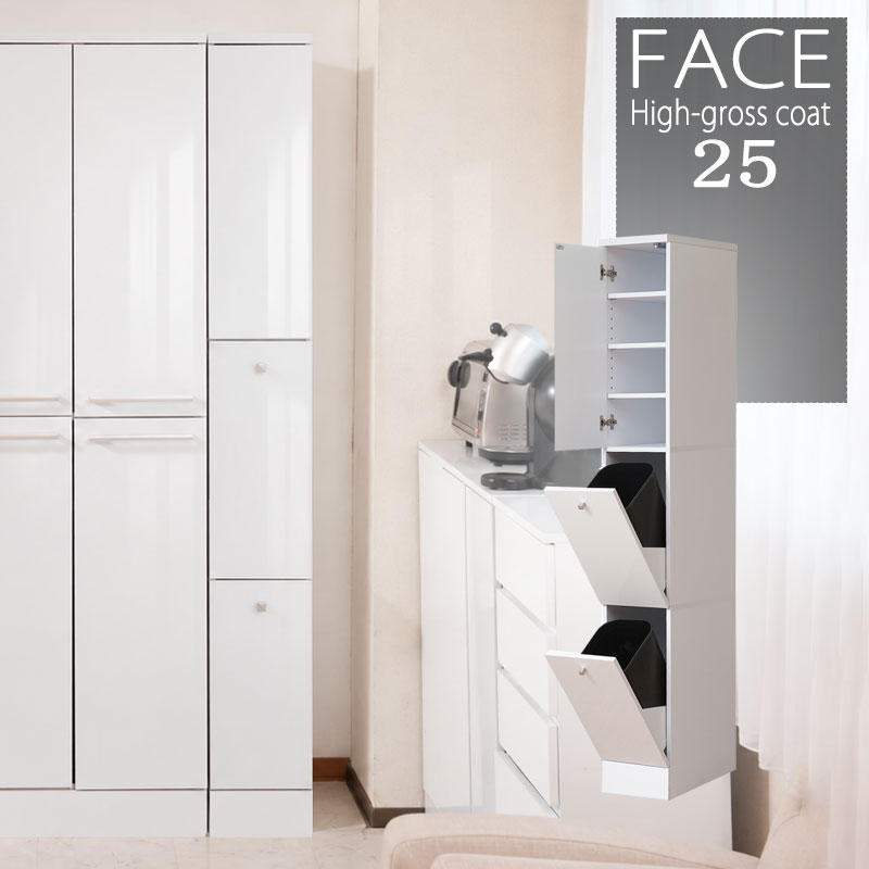 【face】キッチンシリーズ スリム 2分別 幅25 ホワイト ダストボックス ペール付き ホワイト ブラウン 省スペース設計 隙間収納 すきま ゴミ箱 ダスト ボックス 14L 扉 一人暮らし レンジラック | 小物収納 ごみ箱 家電ラック 電子レンジ レンジ台 収納ラック すきま収納