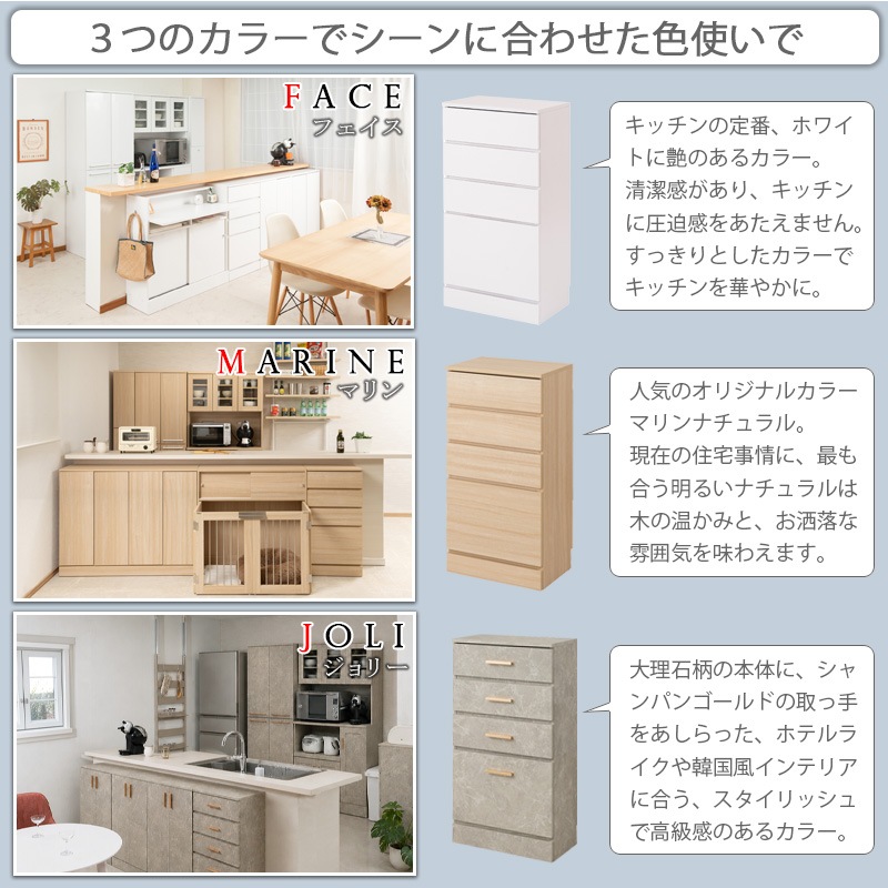 face】キッチンシリーズ カウンター下収納 チェスト 幅45ホワイト