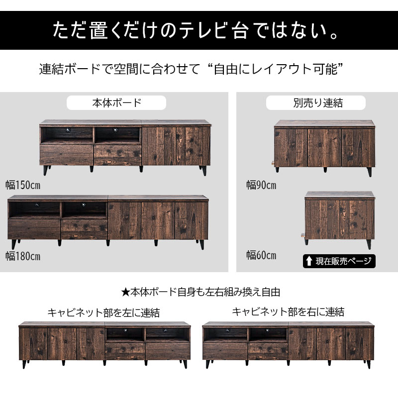 ARIZONAテレビ台専用連結ボード幅60cmのみの販売です 幅60 奥行40 高さ47  西海岸ヴィンテージ fy-0102