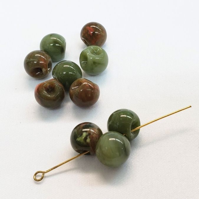 日本製 アクリル【限定マーブル モスグリーンMix 鈴丸 10mm 40個入り j4 】