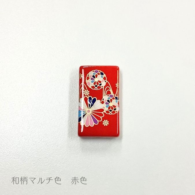 ビーズアート 赤フレーム　昭和　レトロ　青い目　子供　ガラスビーズ 浮世絵 和柄 転写 ビーズ 和柄マルチ色 14×25mm レクタングル（1