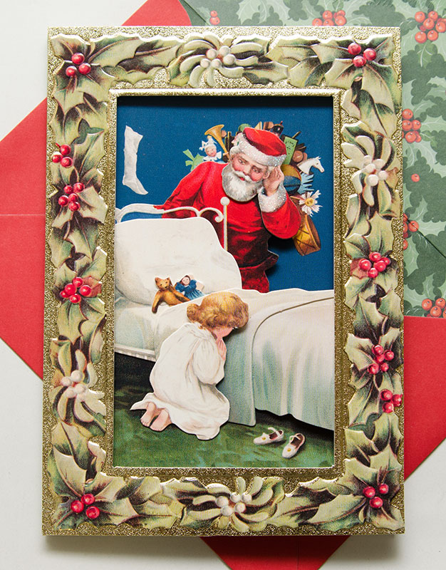 【クリスマスカード 3Dカード】クルティエ社 クリスマスカード/Xmas Wishes(Holly&Mistletoe Decoupage