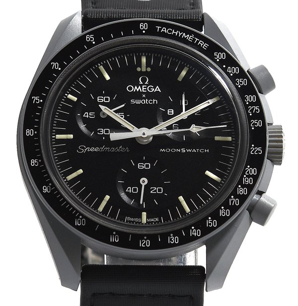良品 オメガ×スウォッチ スピードマスター SO33M100 黒文字盤 ☆箱付