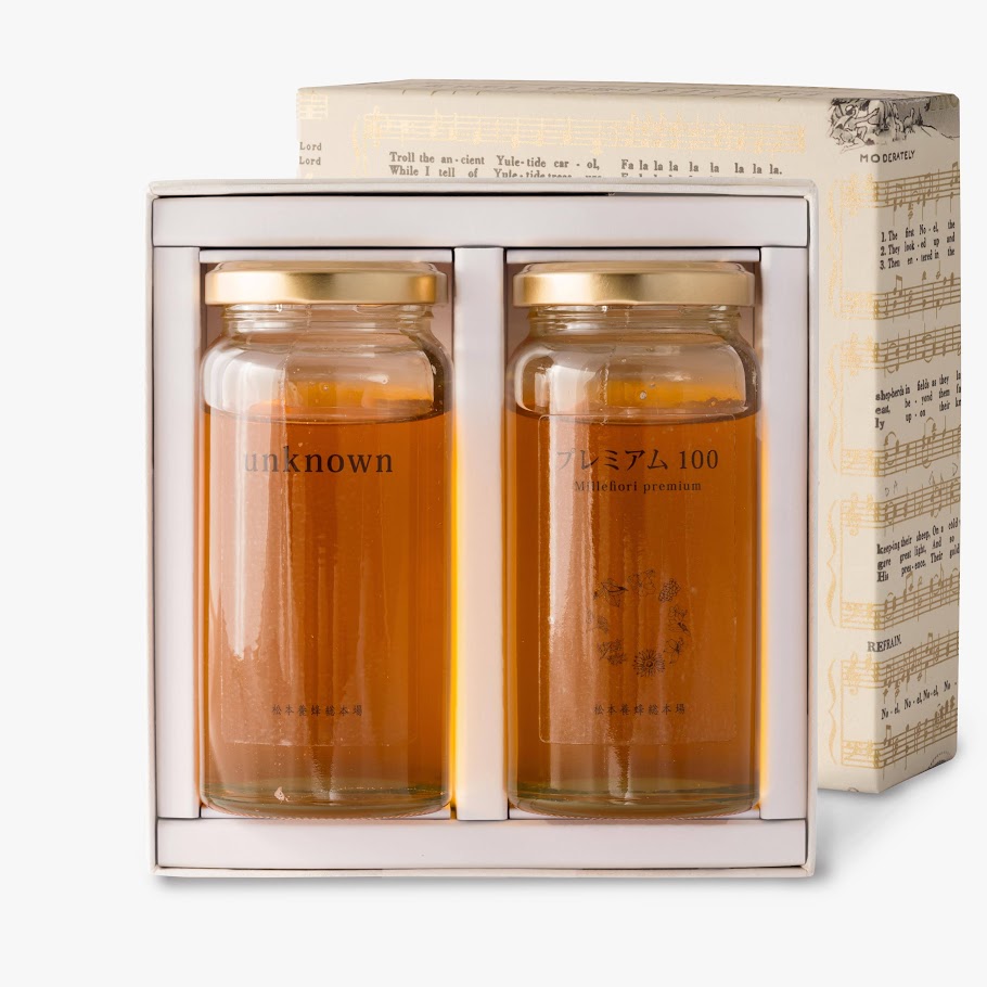 国産はちみつギフト（unknown、プレミアム100　 各180g）（クリスマス柄イタリア製紙箱）