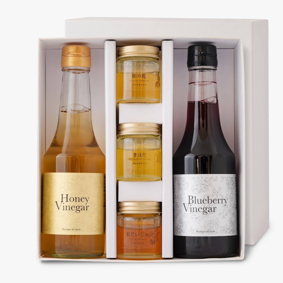 プチハニー（栃の花・ぼだいじゅ・きはだ）＆vinegar（honey vinegar・blueberry vinegar）ギフトセット