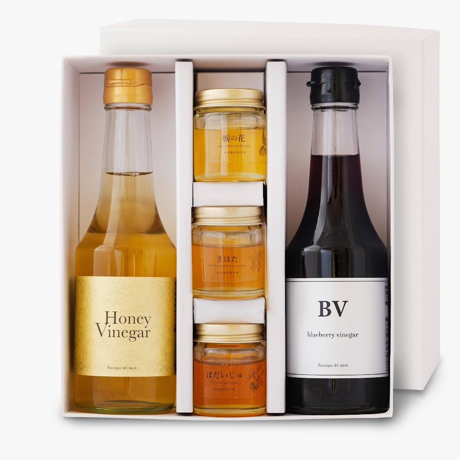 プチハニー（栃の花・ぼだいじゅ・きはだ）＆vinegar（honey vinegar・blueberry vinegar）ギフトセット
