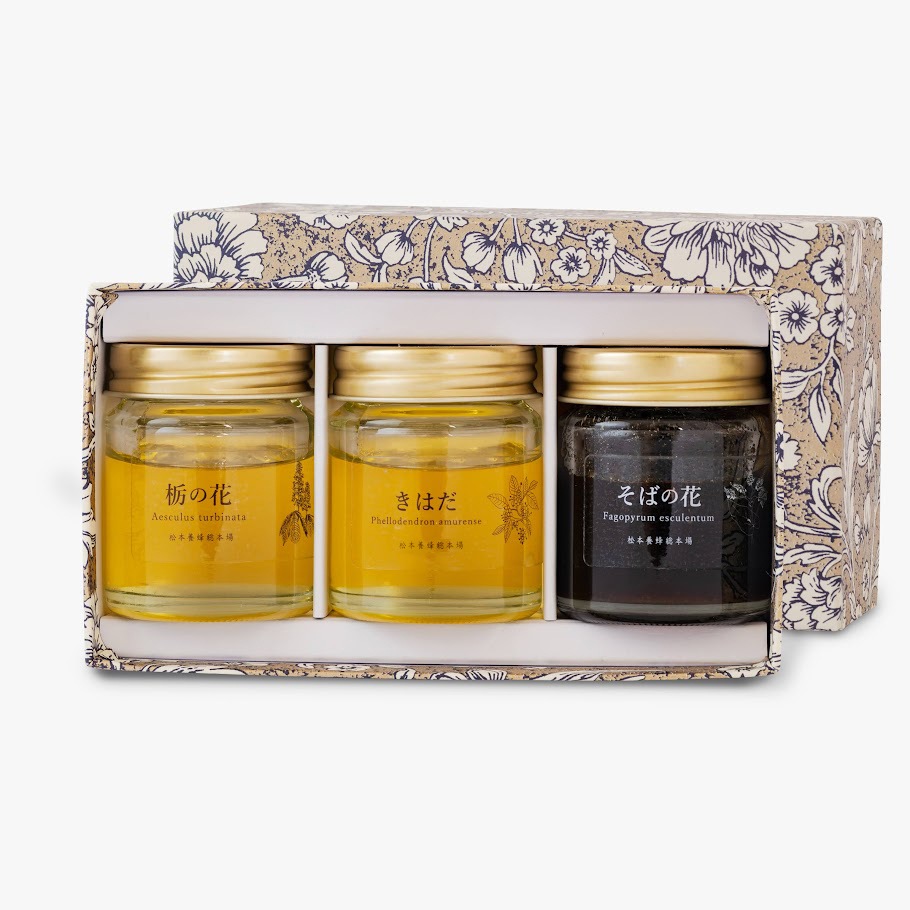 国産はちみつギフト(栃の花40g、きはだ40g、そば40g)(イタリア製紙箱)