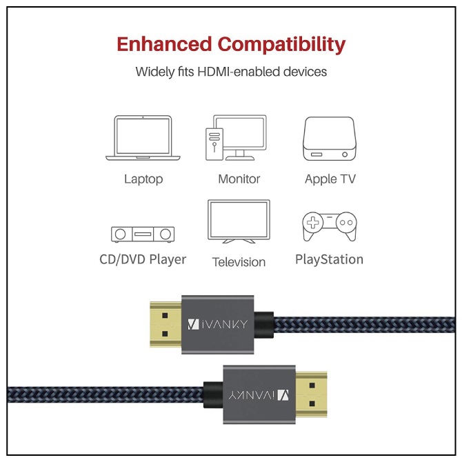 iVanky VBA12 2m 4K@60Hz Grey & Black HDMI to HDMI Cable ϥԡ ® ʼ 18Gbps HDMI2.0 hdmi֥ 4K ƥ Ρȥѥ ѥ ˥ ץ Apple TV CD / DVDץ졼䡼