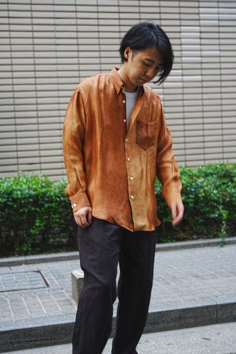 I am dork / HIDDEN BUTTON SHIRT / BROWN