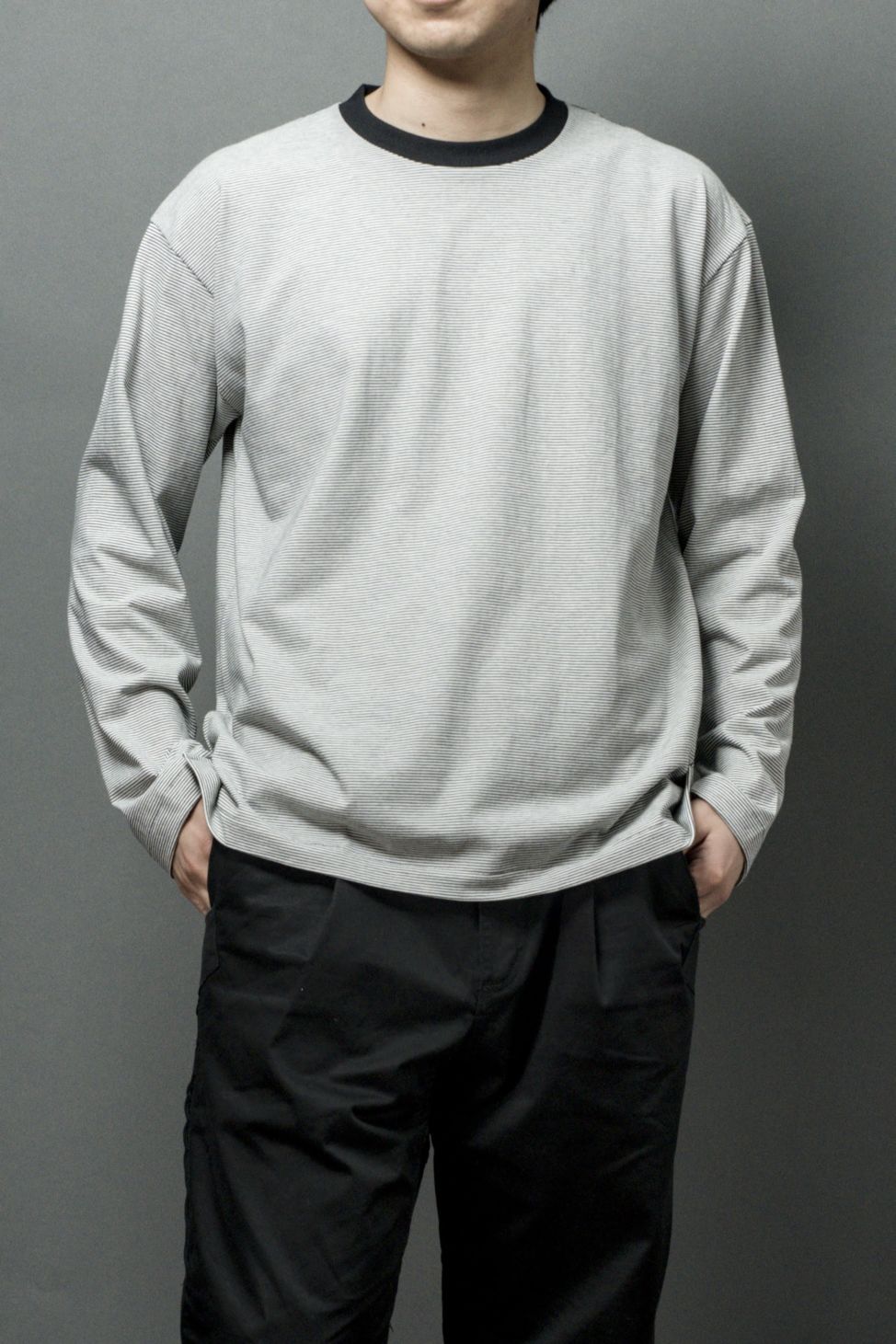 HIGH TWIST COTTON BORDER LONG SLEEVE T-SHIRT