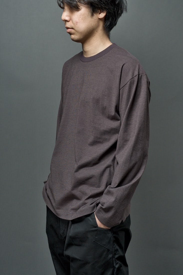 HIGH TWIST COTTON BORDER LONG SLEEVE T-SHIRT