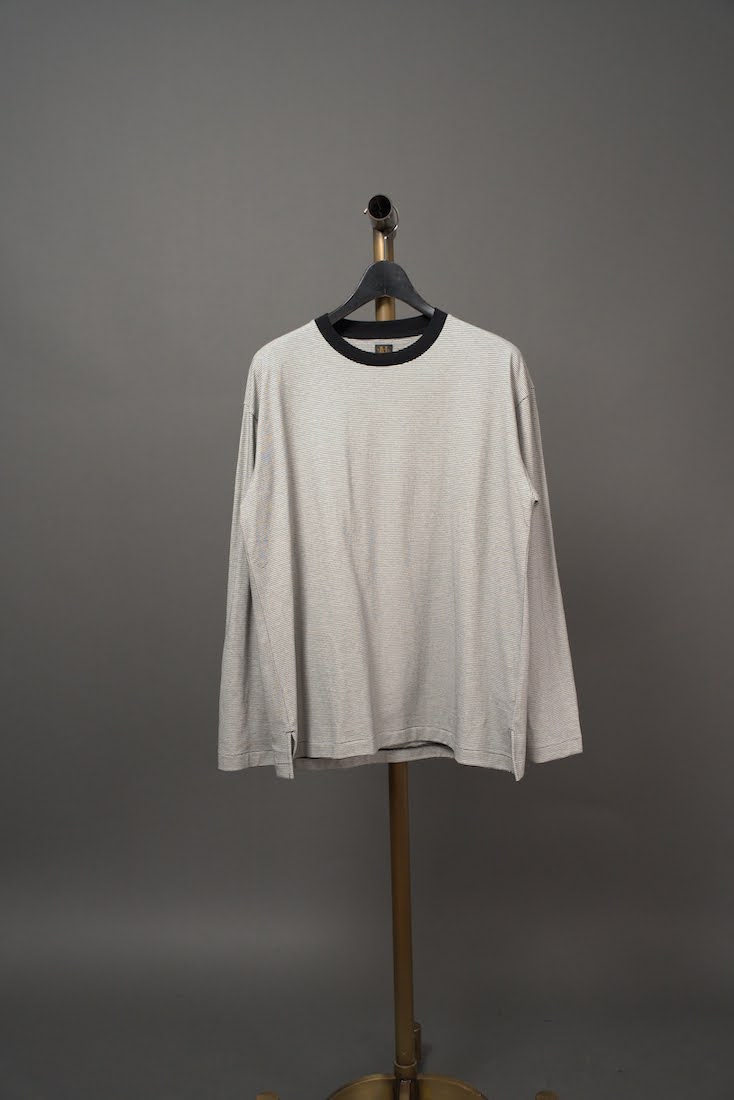 HIGH TWIST COTTON BORDER LONG SLEEVE T-SHIRT