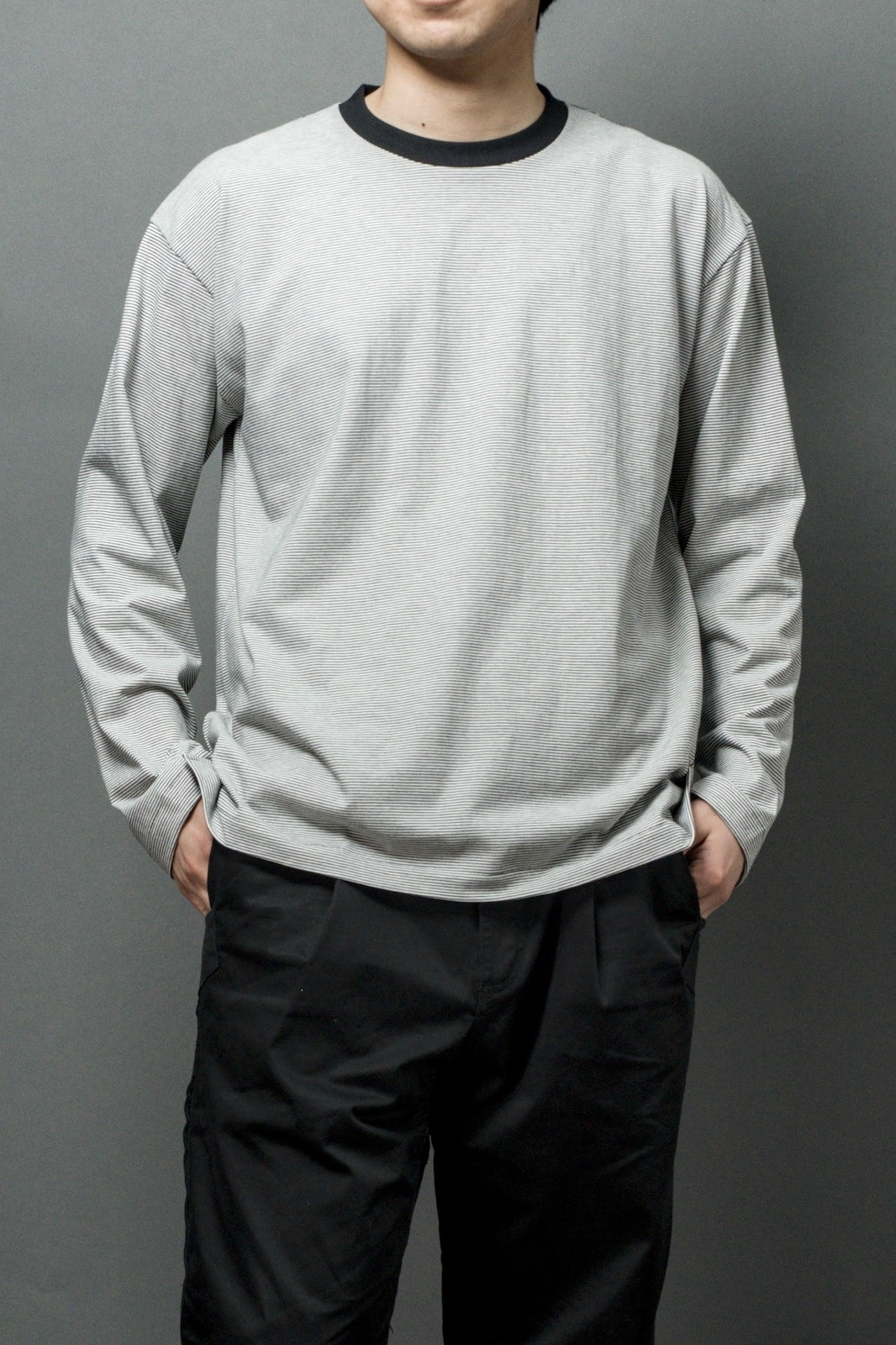 HIGH TWIST COTTON BORDER LONG SLEEVE T-SHIRT