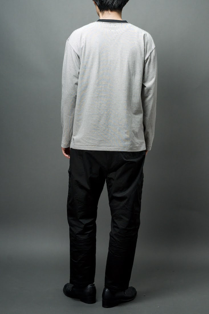HIGH TWIST COTTON BORDER LONG SLEEVE T-SHIRT