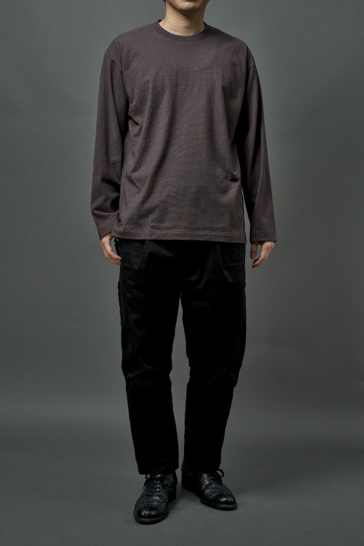 HIGH TWIST COTTON BORDER LONG SLEEVE T-SHIRT