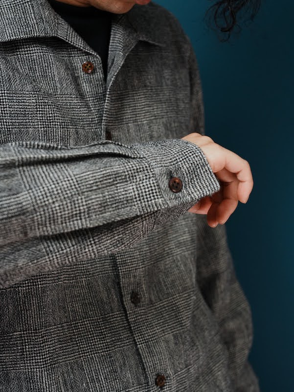 Classic open collar shirt (Glen plaid)