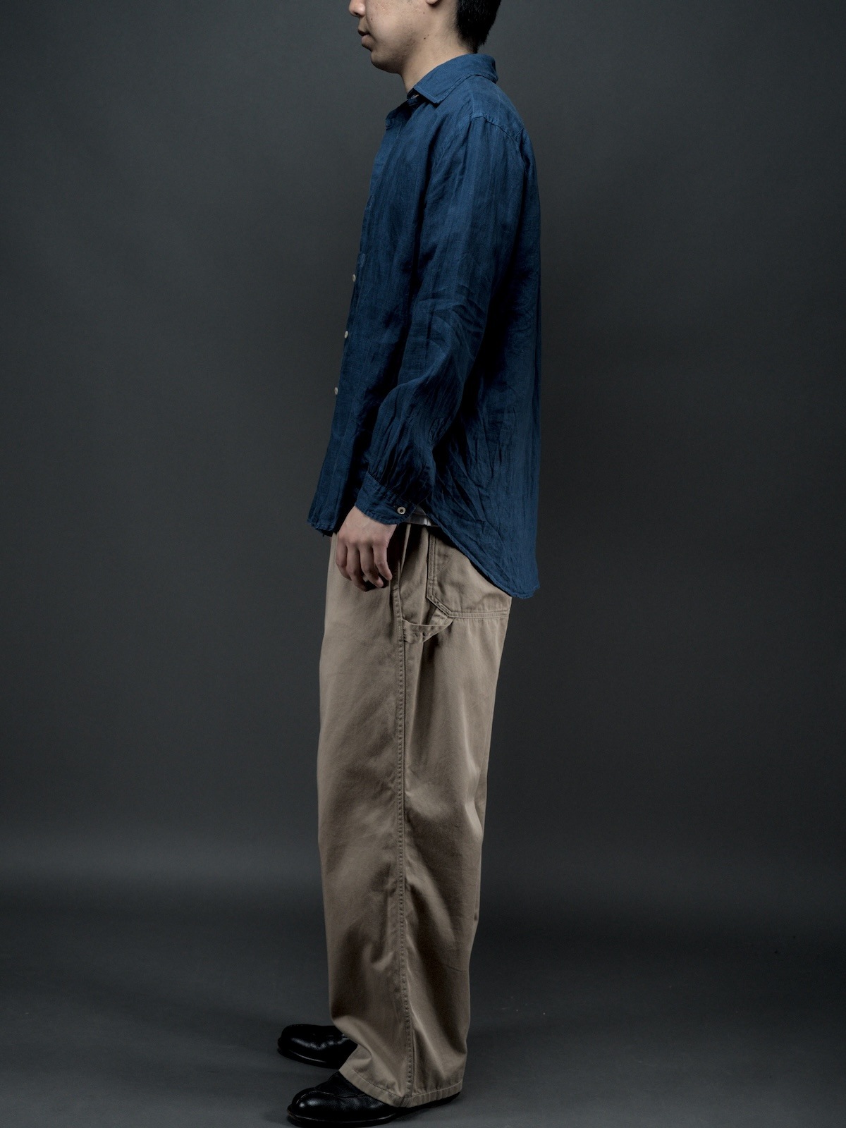 Windsor wide collar shirt indigo dye 