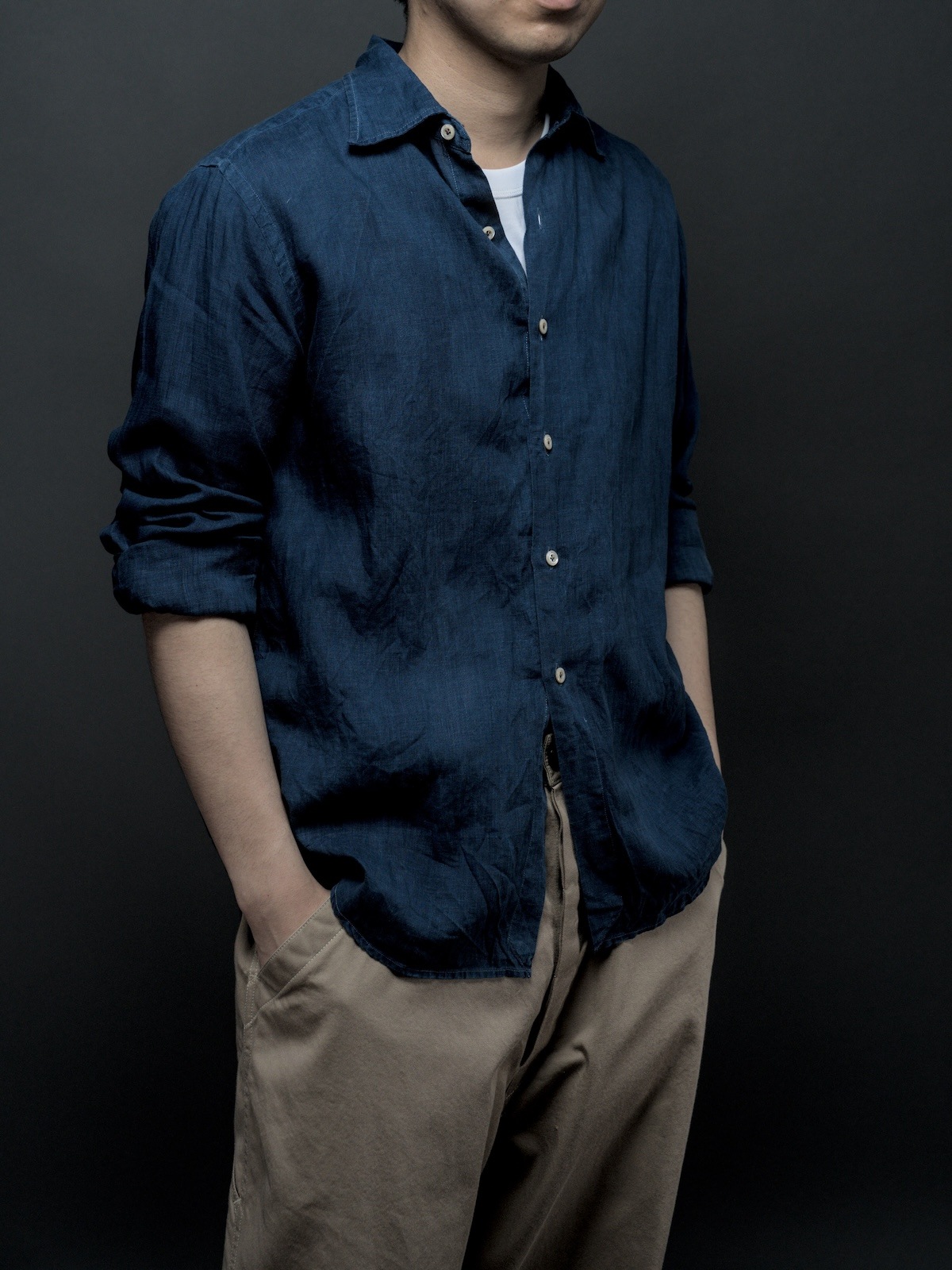 Windsor wide collar shirt indigo dye 
