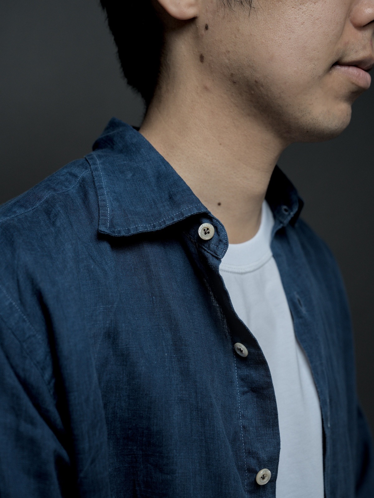 Windsor wide collar shirt indigo dye 