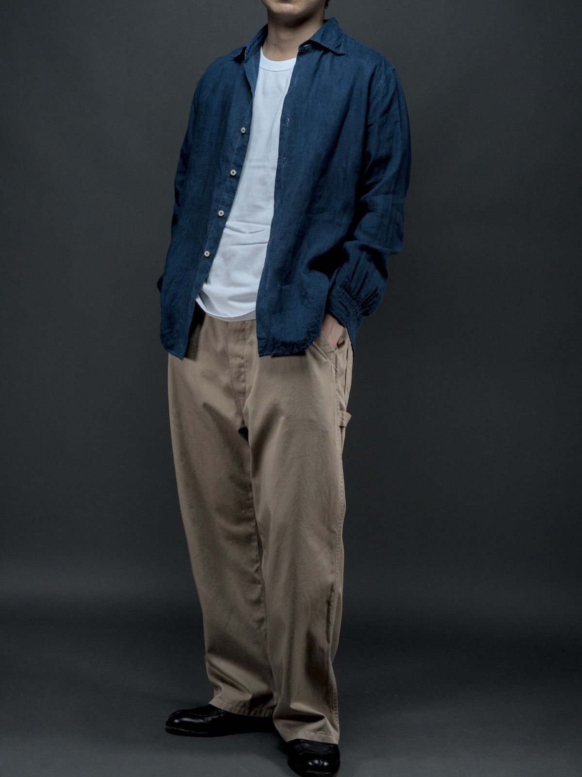 Windsor wide collar shirt indigo dye 