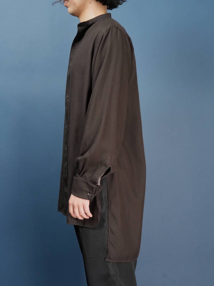 Stand collar dress shirt(Silk twill brushed lining)