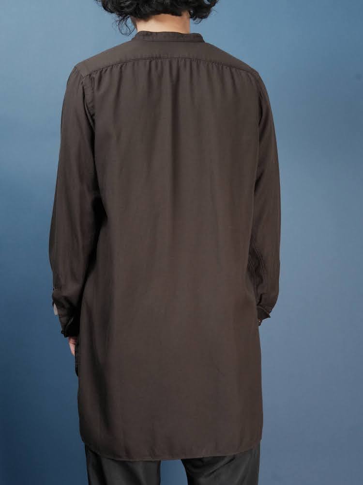 Stand collar dress shirt(Silk twill brushed lining)