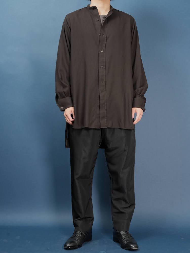 Stand collar dress shirt(Silk twill brushed lining)