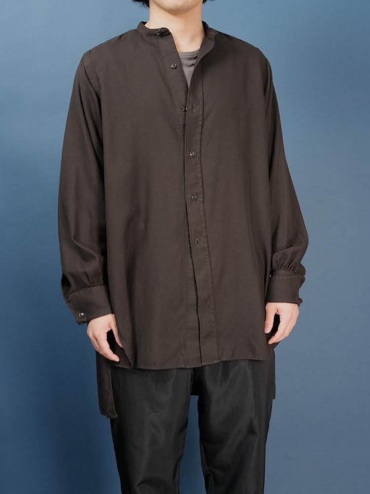 Stand collar dress shirt(Silk twill brushed lining)