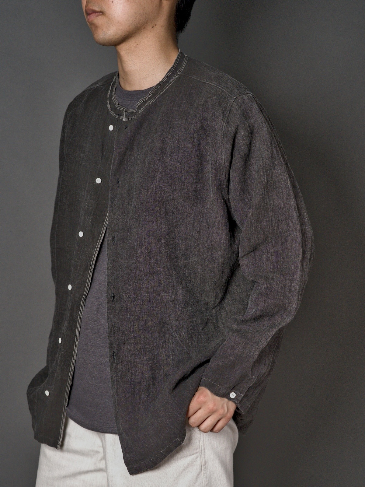 Crew Neck Long Sleeve Blouse / Ink Dyed