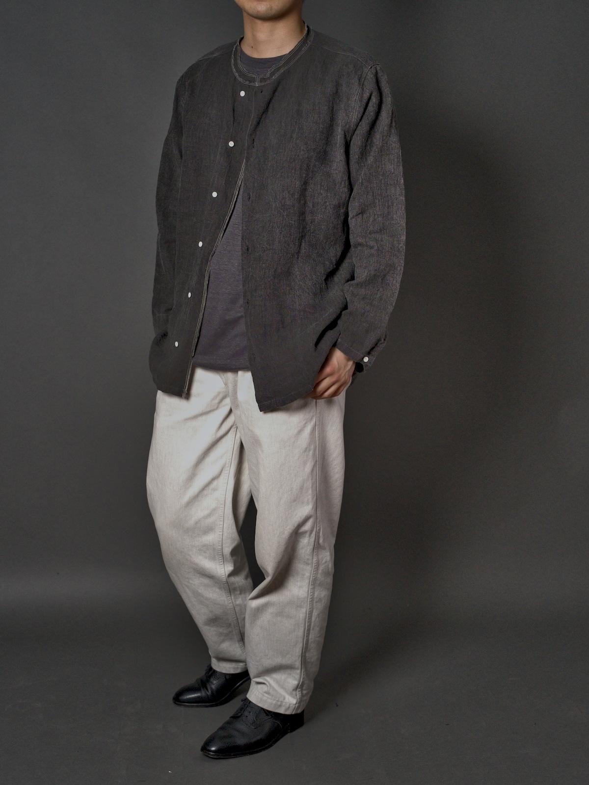 Crew Neck Long Sleeve Blouse / Ink Dyed
