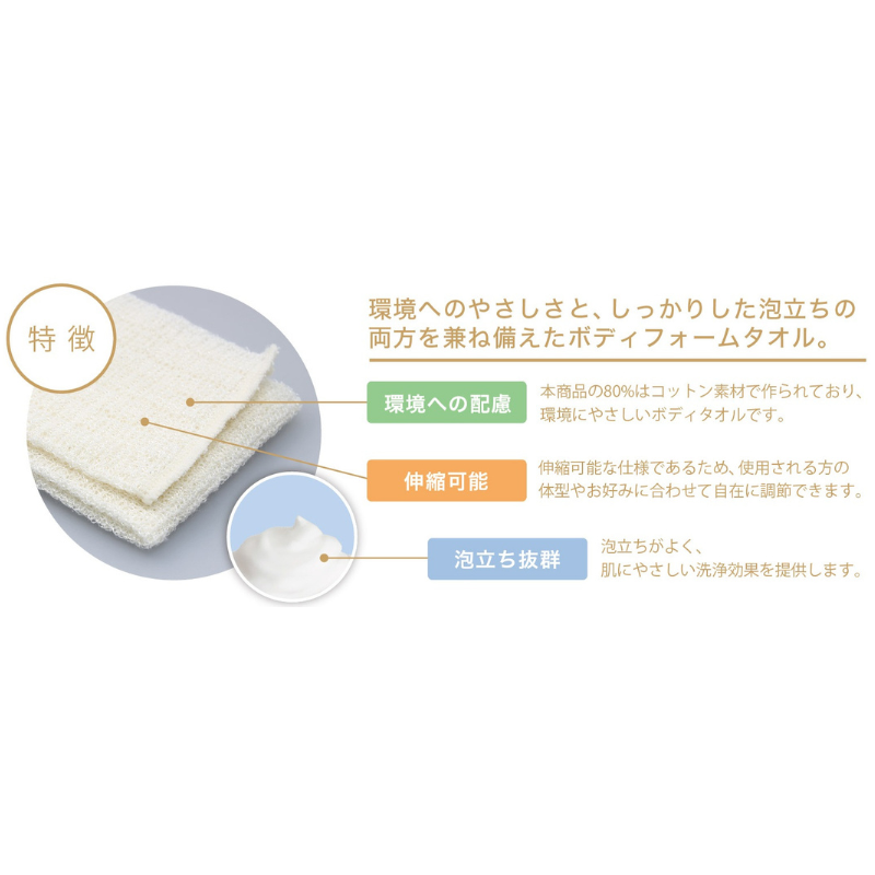 〈ハスク〉ボディフォームタオル(コットン80％)［500個入］