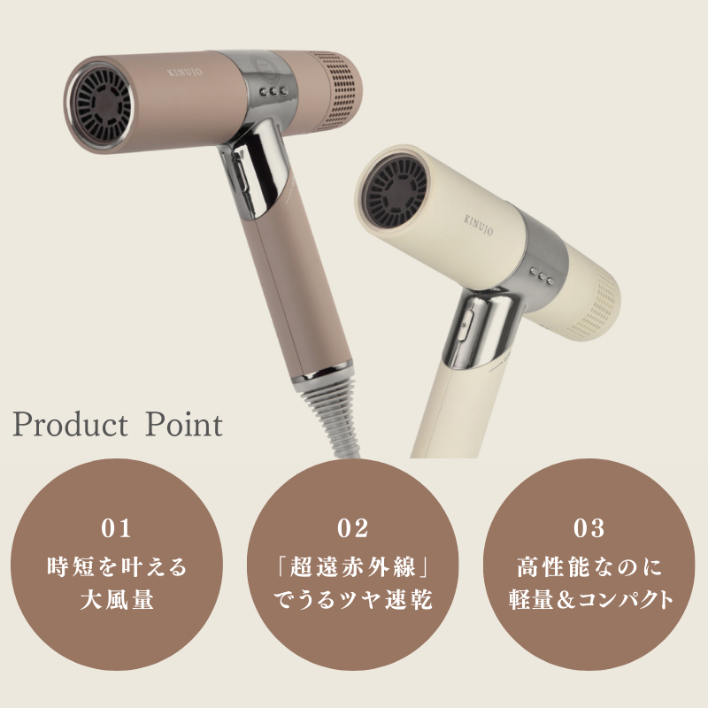 【美品】　KINUJOヘアドライヤー KINUJO Hair Dryer｜超軽量＆速乾ドライヤー。KINUJOヘア