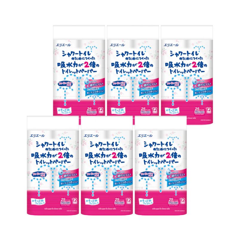 エリエール フラワープリント ダブル 25m巻 吸水2倍 12ロール［6袋入］