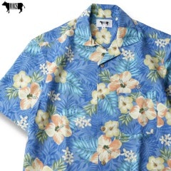 MINOS KOISA HIBISCUS ALOHA SHIRT (RIVIAERA BLUE) [MNU20-SH02]