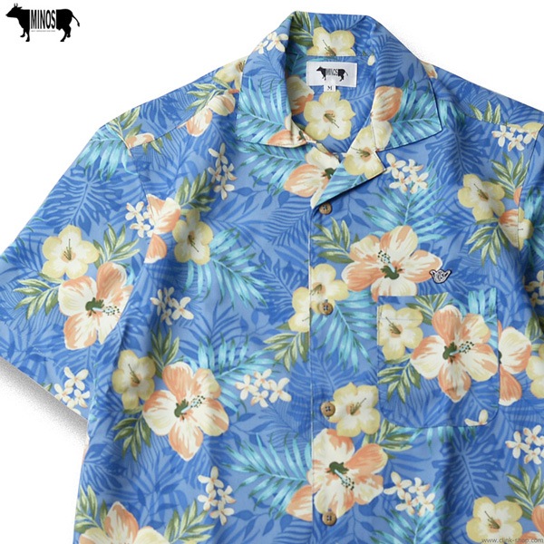 CLINK｜MINOS KOISA HIBISCUS ALOHA SHIRT (RIVIAERA BLUE) [MNU20